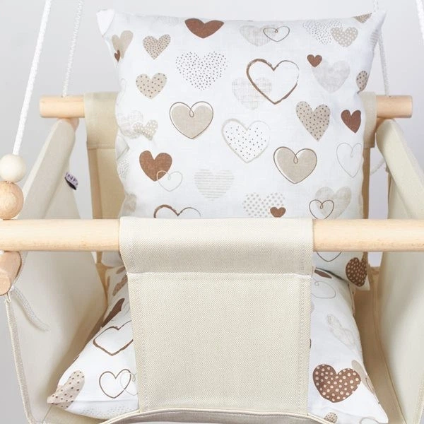 Тканевые подвесные качели Infancy Молочные с коричневыми сердцами - Фото 4 Тканевые подвесные качели Infancy Молочные с коричневыми сердцами - изображение 4