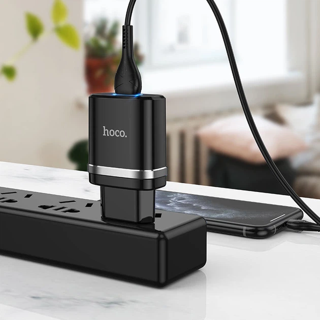 Мережевий зарядний пристрій HOCO N1 Ardent single port charger Micro USB cable 12W Black - зображення 8