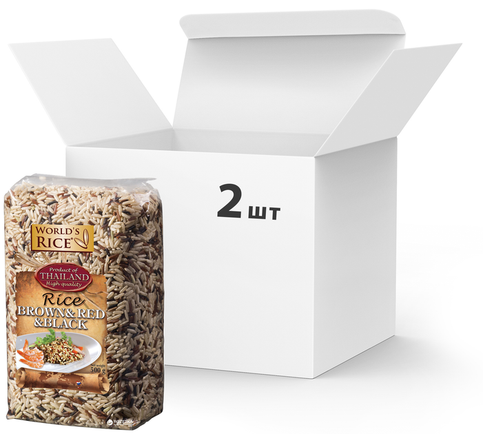 Упаковка смеси риса World's Rice Натурал + Красный + Черный 2 шт х 500 ...