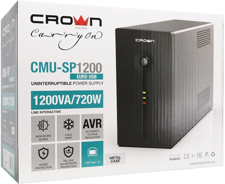 ИБП Crown CMU-SP1200Euro USB, metal case - изображение 3