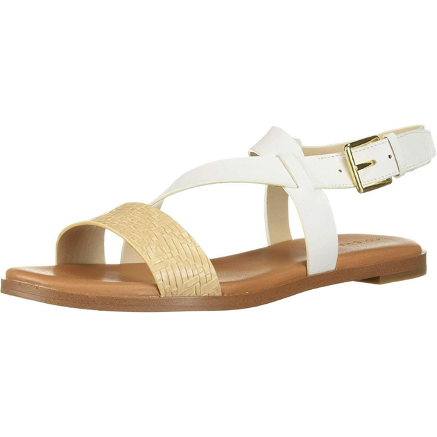 Cole Haan Findra Strappy Sandal White Leather Nude Woven