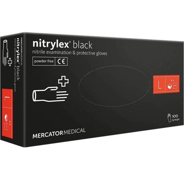 Однорaзовые нитриловые перчатки Mercator Medical Nitrylex PF BLACK L черные 100 шт (50 пар) К104505 - изображение 1
