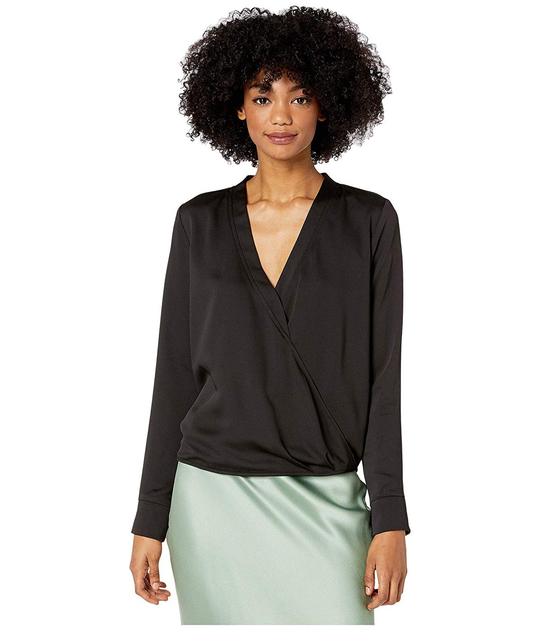 Блузка BCBG Max Azria Wrap Hem Long Sleeve Woven Top Black, XS (10415200) 