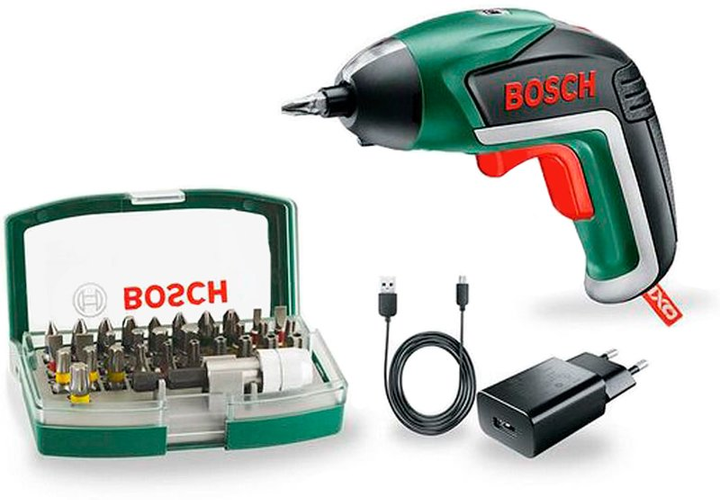 Аккумуляторный шуруповерт Bosch IXO + набор бит 32 шт (06039A800S .