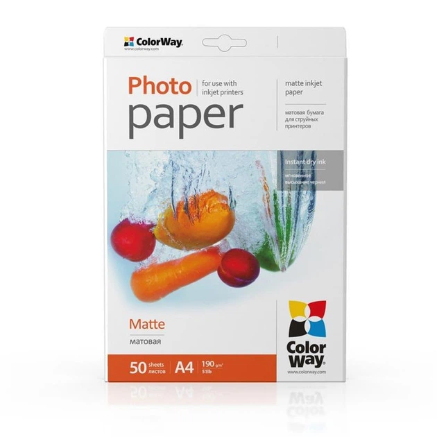 Фотобумага ColorWay матовая 190г/м2 A4 50 л. (PM190050A4) - Фото 2 Фотобумага ColorWay матовая 190г/м2 A4 50 л. (PM190050A4) - изображение 2