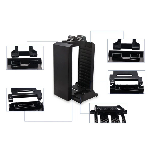 Подставка под диски DOBE для PS4 / PS4 Slim / PS4 PRO на 12 дисков со съёмной зарядкой для 2-х геймпадов и вертикальным держателем для консоли - Фото 7 Подставка под диски DOBE для PS4 / PS4 Slim / PS4 PRO на 12 дисков со съёмной зарядкой для 2-х геймпадов и вертикальным держателем для консоли - изображение 7