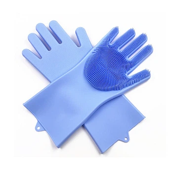 Хозяйственные силиконовые перчатки для уборки и мытья посуды Magic Silicone Gloves Синий #S/O