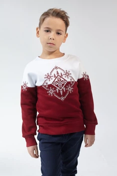 Різдвяний світшот для хлопчика Сніжинка Burgundy 116 UKRS-6615Х UkrGlamour