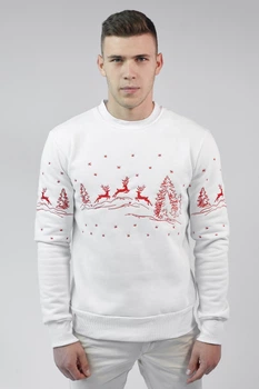 Різдвяний чоловічий світшот з Оленями White XXL UKRS-9917 UkrGlamour