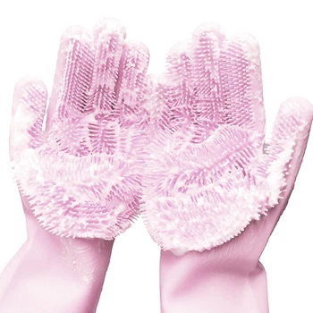 Силиконовые перчатки Magic Silicone Gloves Pink для уборки чистки мытья посуды для дома