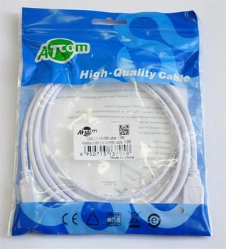 Кабель Atcom USB - USB Type-B V 2.0 (M/M), 1.8 м, феррит, белый (3795) пакет