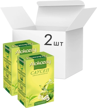 Упаковка зеленого листового чая Alokozay с саусепом 90 г х 2 шт (4820229040696)