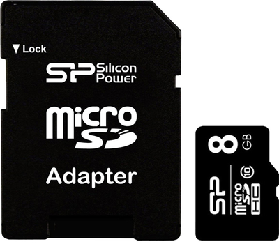 Карта памяти Silicon Power MicroSDHC 8GB Class 10 + adapter (SP008GBSTH010V10SP)
