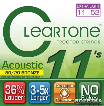 Струны для акустических гитар Cleartone 7611 Acoustic 80/20 Bronze Ultra Light 11-52