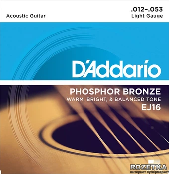 Струни для акустичних гітар DAddario EJ16 Phosphor Bronze Light (12-53)