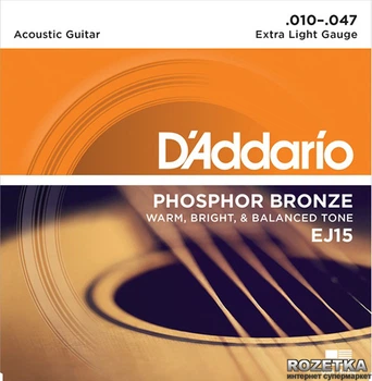 Струни для акустичних гітар DAddario EJ15 Phosphor Bronze Extra Light (10-47)
