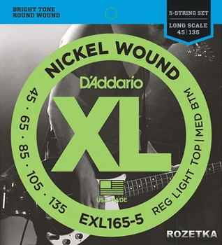 Струни для бас-гітар DAddario EXL165-5 XL Nickel Wound Bass Reg Light Top/Med Bottom 5-String (45-135)