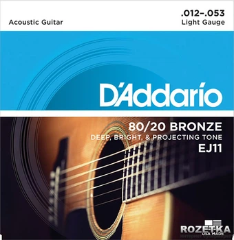 Струны для акустических гитар DAddario EJ11 80/20 Bronze Light (12-53)
