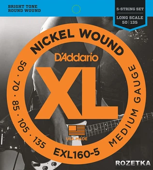 Струны для бас-гитар D'Addario EXL160-5 Nickel Bass XL Medium 5-String (50-135)