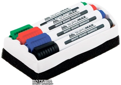 Набор маркеров Buromax 4 шт + губка для сухостираемых досок 2-4 мм (BM.8800-84)