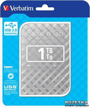 Жесткий диск Verbatim Store n Go 1ТВ 5400rpm 8МВ 53197 2.5 USB 3.0 External Silver