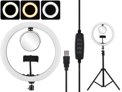 Светодиодная кольцевая LED лампа с зеркалом Ring Lite SMN-12 30 см для фото и видео съемки (LO-SMN-12)