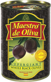 Маслины черные Супер Гигант с косточкой Maestro de Oliva 400 г (8436024290486)