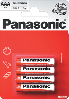 Батарейки Panasonic Red Zink угольно-цинковые AAA (R3) блистер, 4 шт (R03REL/4BP)