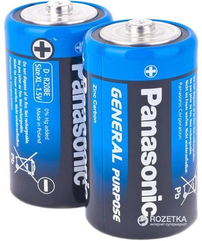 Батарейки Panasonic General Purpose угольно-цинковые D (R20) пленка, 2 шт (R20BER/2P)