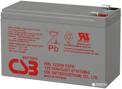 Аккумуляторная батарея CSB 12V 9Ah (up to 8 years in standby service) (HRL1234WF2FR)