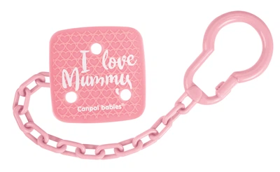 Ланцюжок до пустушки I Love Mummy Рожевий Canpol Babies (5903407024349)
