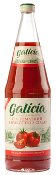 Упаковка соку Galicia Томатний з м'якоттю і сіллю 1 л х 6 пляшок (4820209560220)
