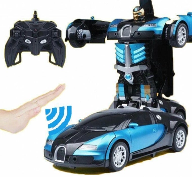 Машинка трансформер Радиоуправляемая Autobots Remote Control Car with Deformation  Bugatti Robot Автобот Бугати с пультом Синяя (587 V)