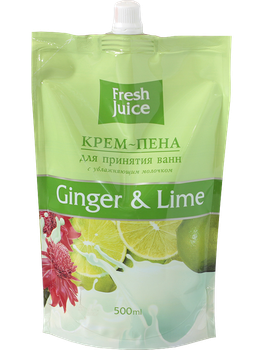 Крем-пена для принятия ванн Fresh Juice с увлажняющим молочком Ginger & Lime 500 мл (4823015916588)