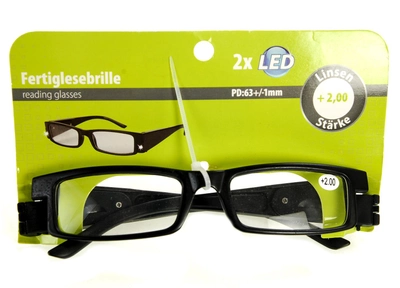 Очки для чтения +2,0 +2х LED Jes collection черный M17-270308
