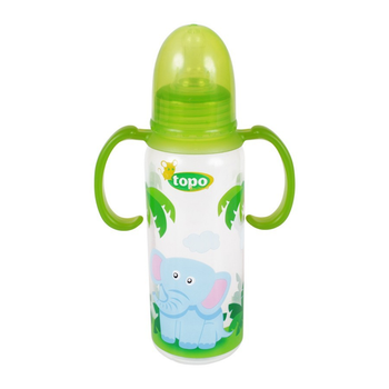 Бутылочка пластмассовая с ручками TOPO BUONO с силиконовой соской, 250 мл, T003/4 зеленый