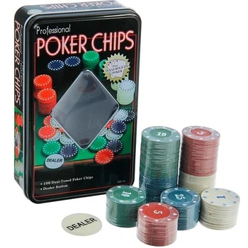 Набор фишек для покера Poker Chips, 100шт фишки с номиналом в металл коробке