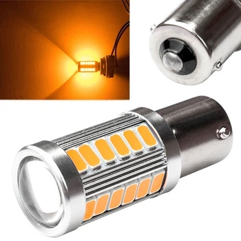 LED 1156 BA15S P21W лампа в автомобіль, 33 SMD, жовта Без бренду