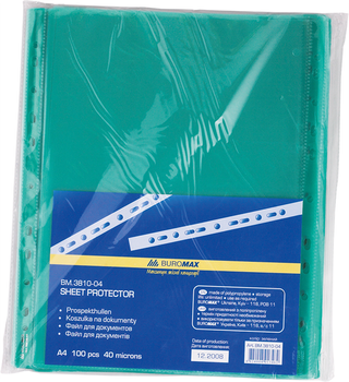 Набор файлов-карманов Buromax 100 шт., А4, 40 мкм, PROFESSIONAL, зеленый (BM.3810-04)