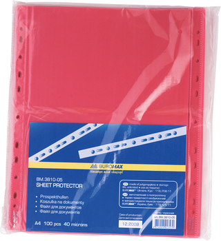 Набор файлов-карманов Buromax 100 шт., А4, 40 мкм, PROFESSIONAL, красный (BM.3810-05)