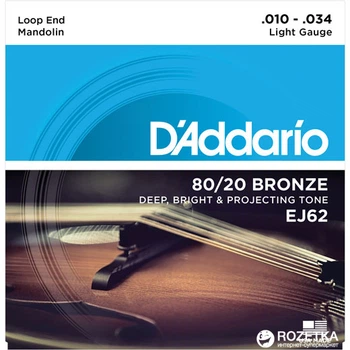 Струны для мандолины D'Addario EJ62 Mandolin 80/20 Bronze Light (10-34)