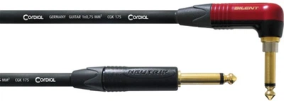 Инструментальный кабель Cordial Neutrik rectangular plug 6.3 мм Mono Silent red gold / plug 6.3 мм Mono gold 3 м Black (CSI 3 RP-SILENT)