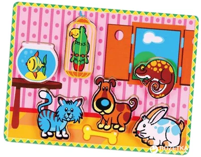 Дерев'яна рамка-вкладиш Viga Toys Домашні вихованці (56440)