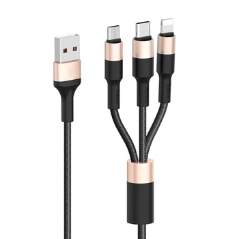 Кабель USB Hoco X26 Xpress (3 в 1) Lightning / Micro USB / Type-C Чорний-золотий
