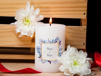 Декоративная свеча Didiart для обряда Семейный очаг с именной печатью цилиндрическая белая 7x10 см