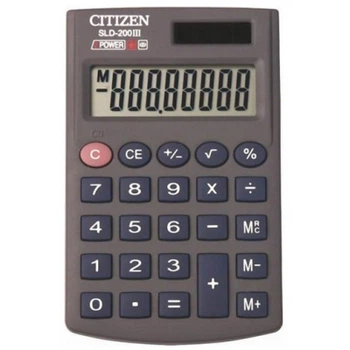 Калькулятор Citizen SLD-200III; карманный, 8-разрядный, литиевая + солнечная батарея (двойное), 97.5 x 61 x 12 мм