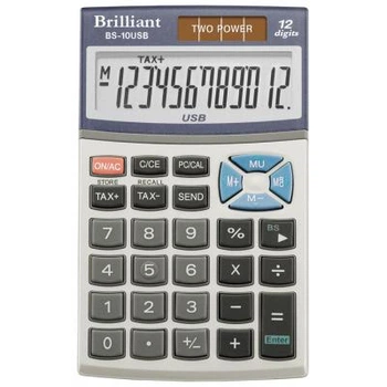 Калькулятор Brilliant BS-10USB; с USB-портом, 12-разрядный, USB, литиевая + солнечная батарея (двойное), 123 x 72 x 15 мм