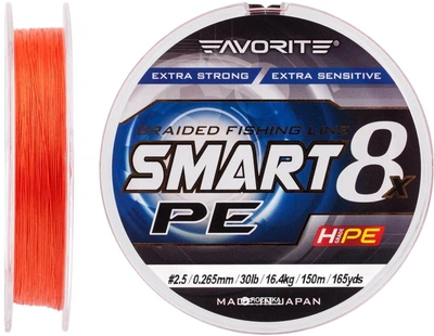 Шнур Favorite Smart PE 8x 150 м # 2.5/0.265 мм 16.4 кг Красно-оранжевый (16931086)