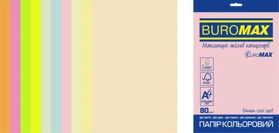 Набор цветной бумаги Buromax Euromax Pastel+Neon А4 80 г/м² 10 цветов 20л (BM.2721720E-99)