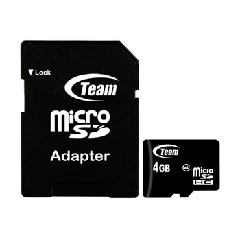 Карта памяти Team microSDHC 4Gb Class4 + SD адаптер, Black